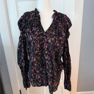 Free People Floral Puff Sleeve Blouse